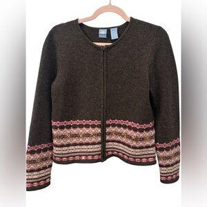 Frost 100% Lambswool Zip-Up Cardigan Sweater M Petite Beaded Sequin